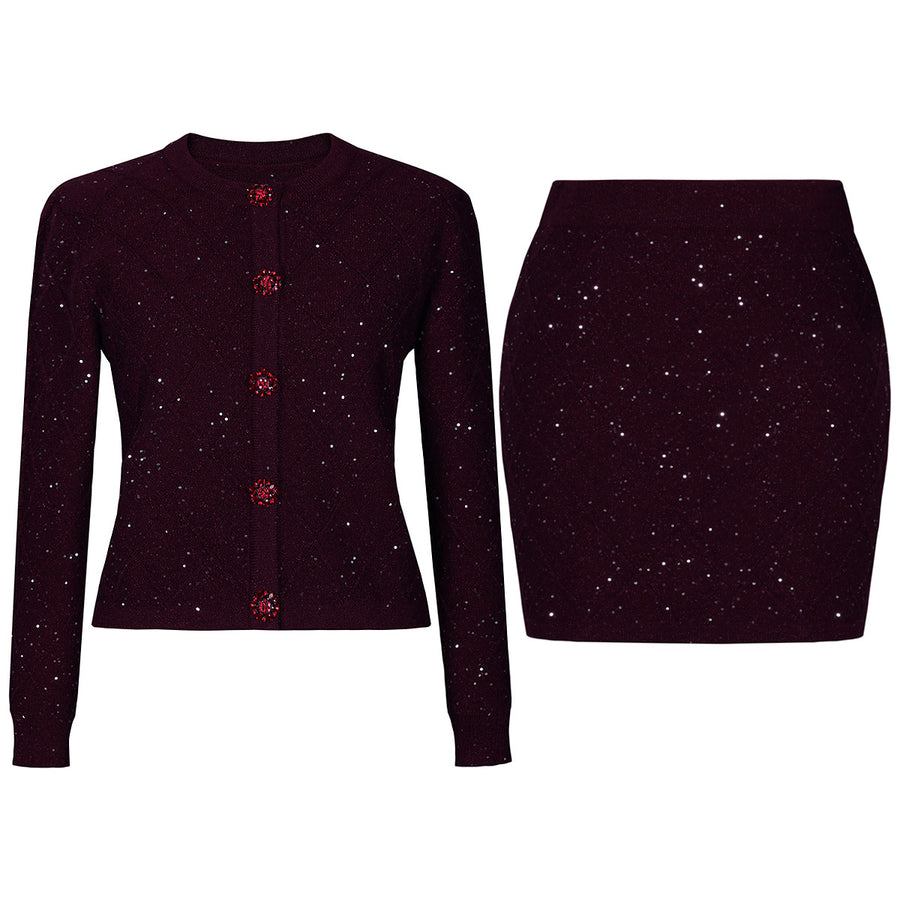 Sequin Cardigan + Skirt Set