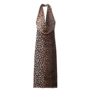 Leopard Silk Net Hanging Collar Dress