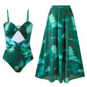 One Piece Swimsuit + Skirt Set