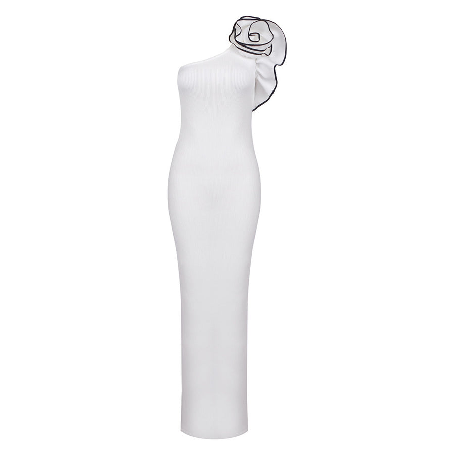 One Shoulder 3D Floral Maxi Dress