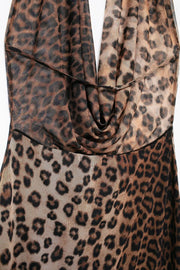 Leopard Silk Net Hanging Collar Dress
