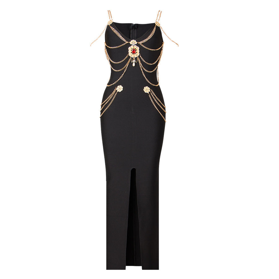 Industry Metal Chain Bandage Maxi Dress