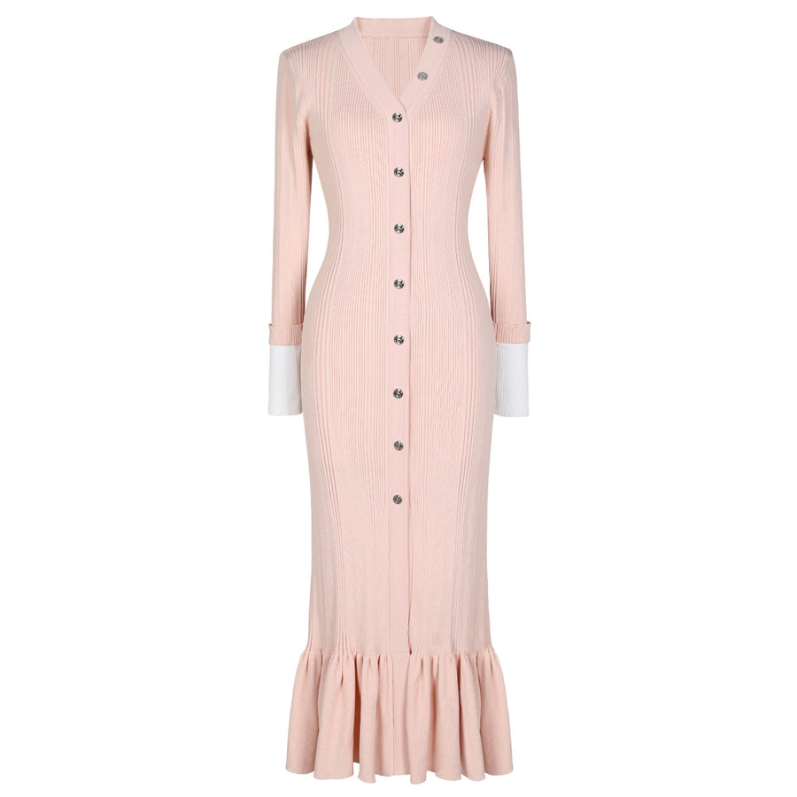 Slim Fit V-Neck Knit Maxi Dress