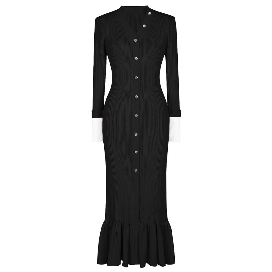 Slim Fit V-Neck Knit Maxi Dress