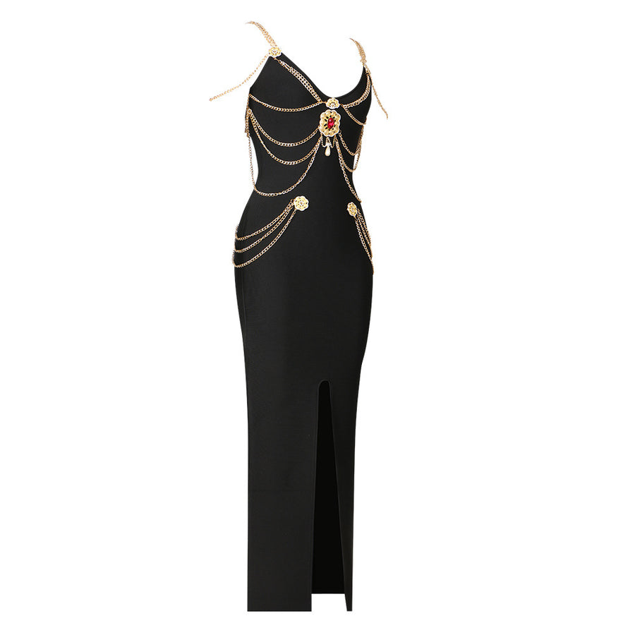 Industry Metal Chain Bandage Maxi Dress