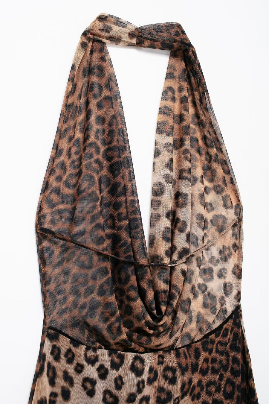 Leopard Silk Net Hanging Collar Dress