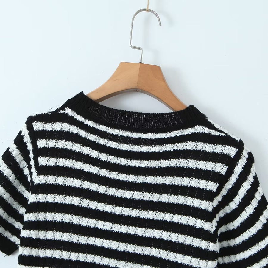 French Striped Crop Top