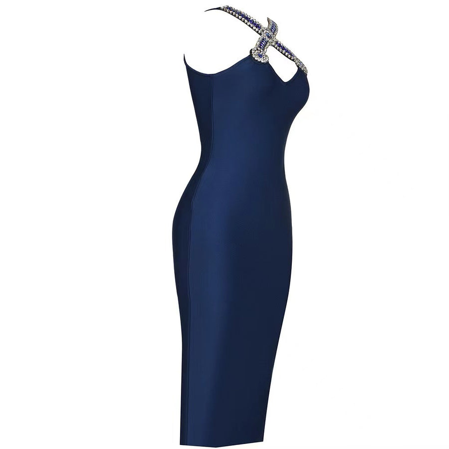 Navy Blue Embellished Sapphire Midi Dress