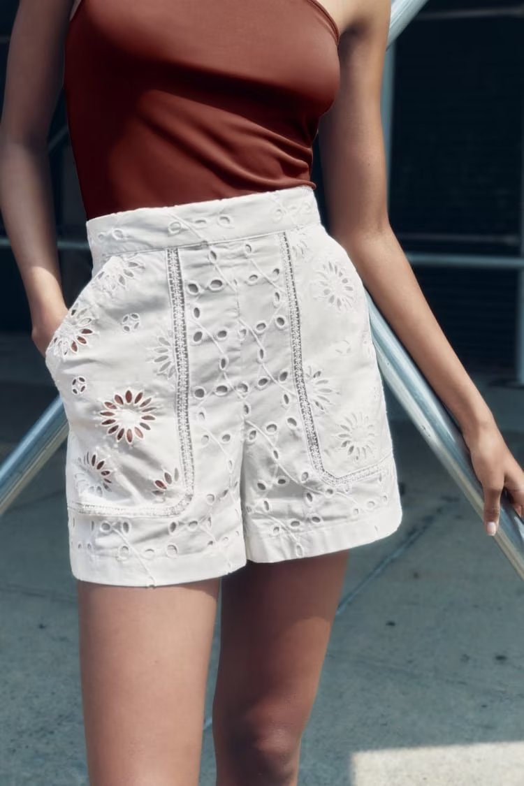 Anne High Waist Embroidered Shorts