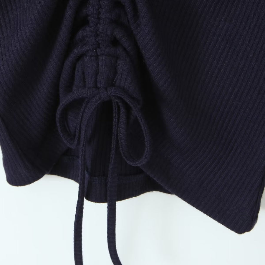 Asymmetric Drawstring Knitted Top