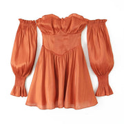 Tangerine Off Shoulder Mini Dress