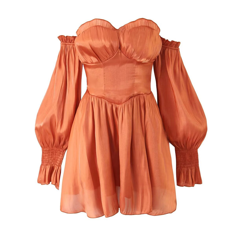 Tangerine Off Shoulder Mini Dress