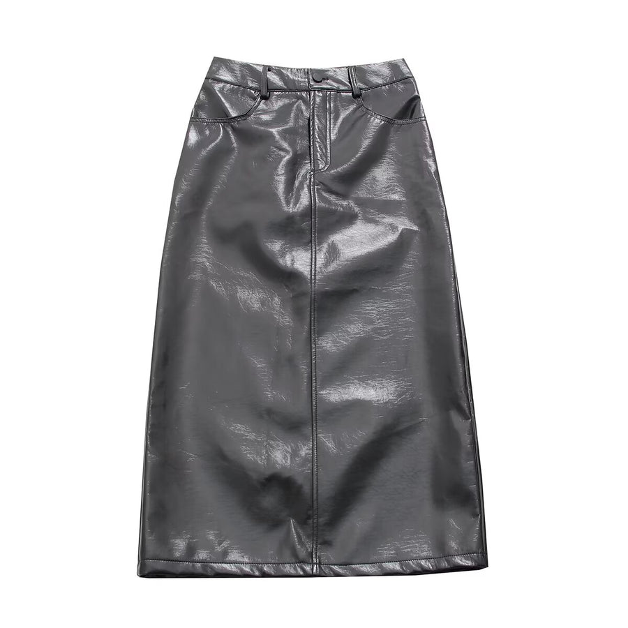 Bella Vegan Leather Midi Skirt