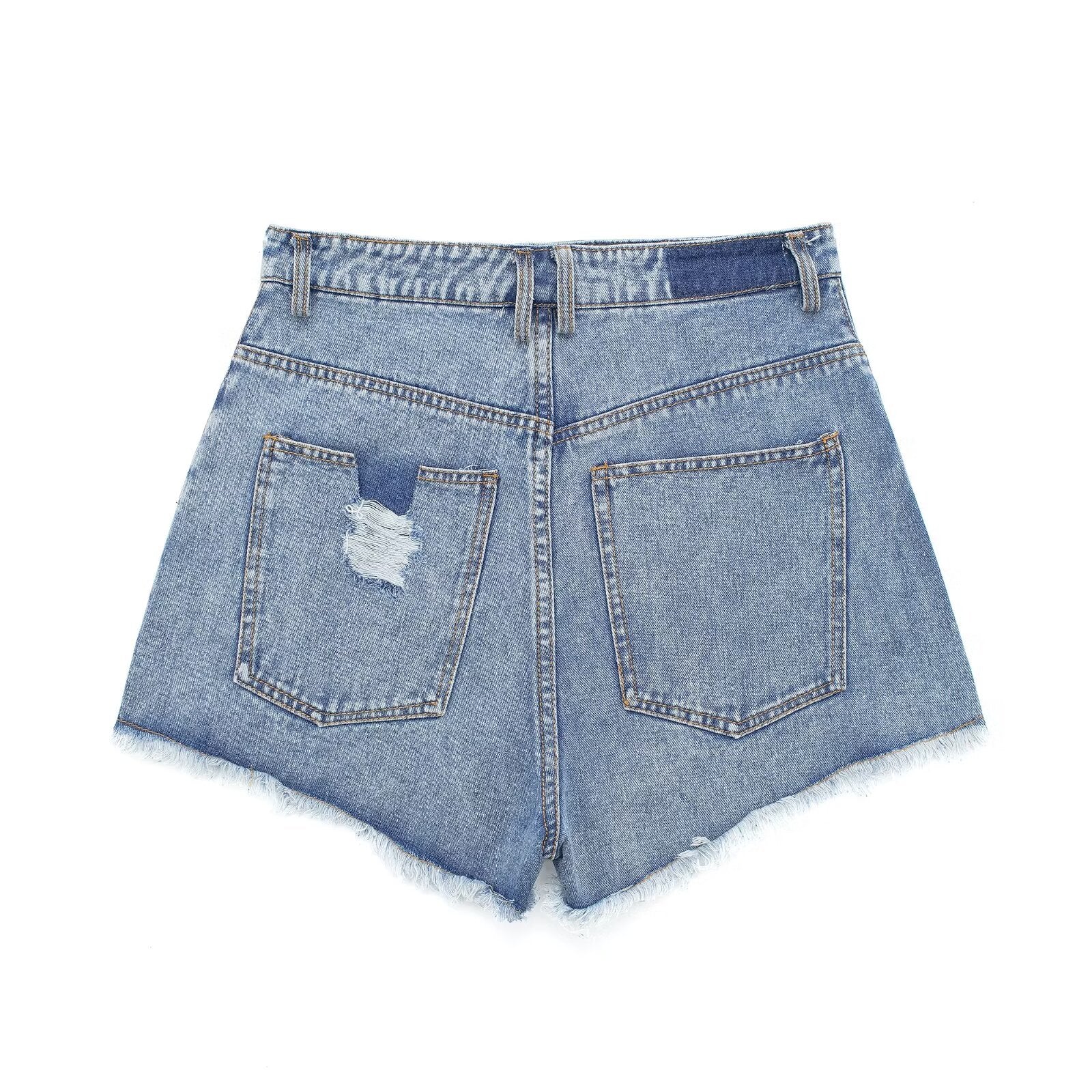 Distressed High Waist Denim Shorts