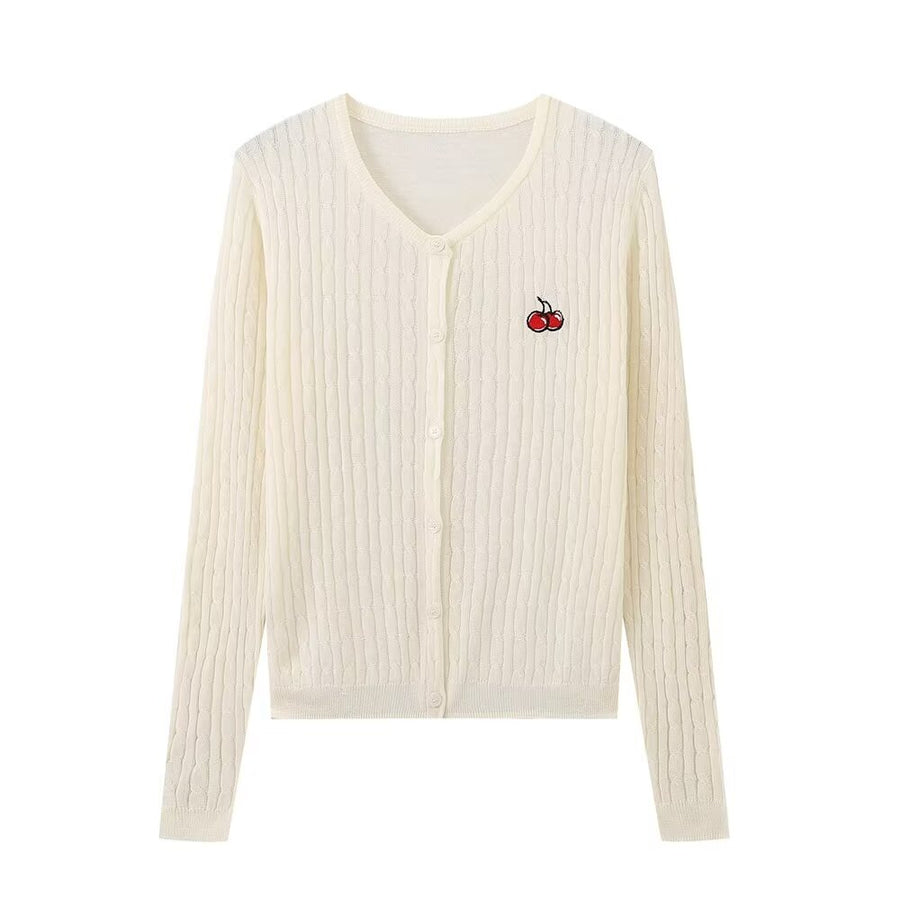 Cherry Embroidered Knitted Cardigan