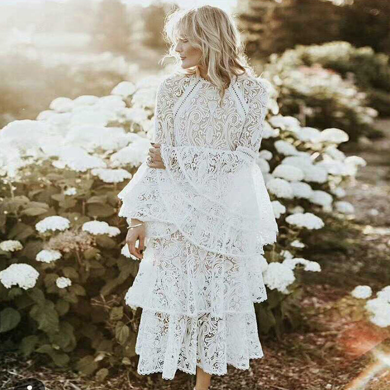 Polina Lace + Ruffle Midi Dress