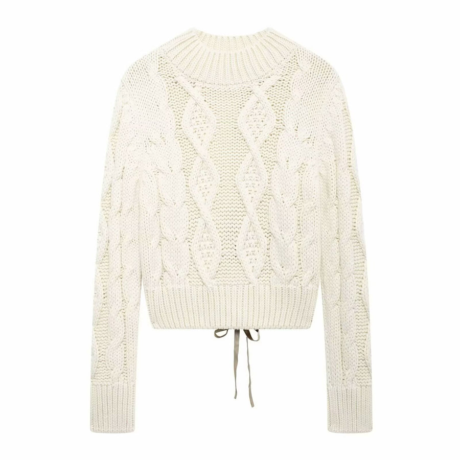 Cable Knit Open Back + Tie Sweater