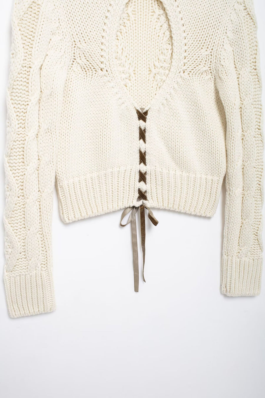 Cable Knit Open Back + Tie Sweater