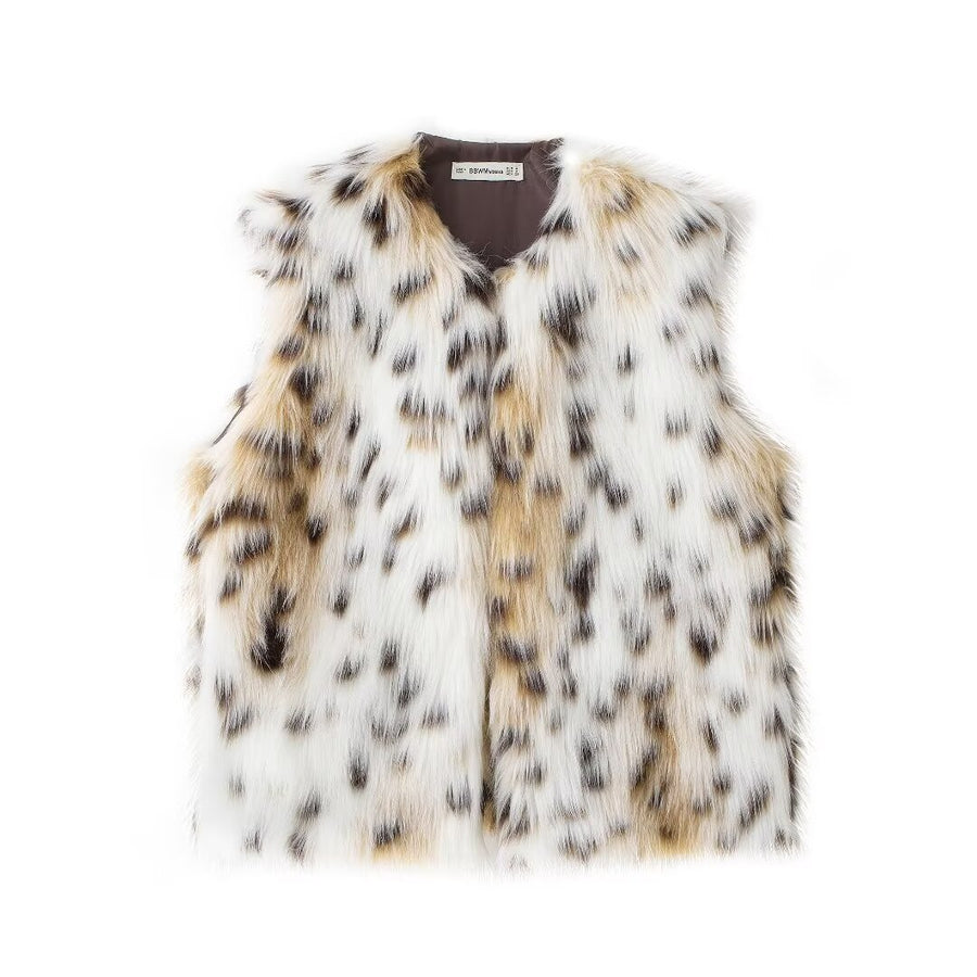 Snow Leopard Faux Fur Vest