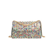 Rhinestone Embellished Tweed Crossbody Bag