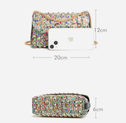 Rhinestone Embellished Tweed Crossbody Bag