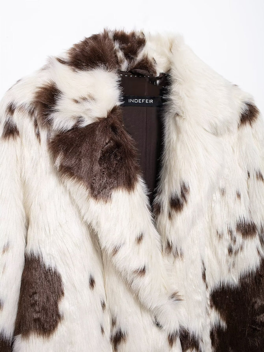 Cow Print Faux Fur Coat