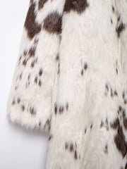 Cow Print Faux Fur Coat