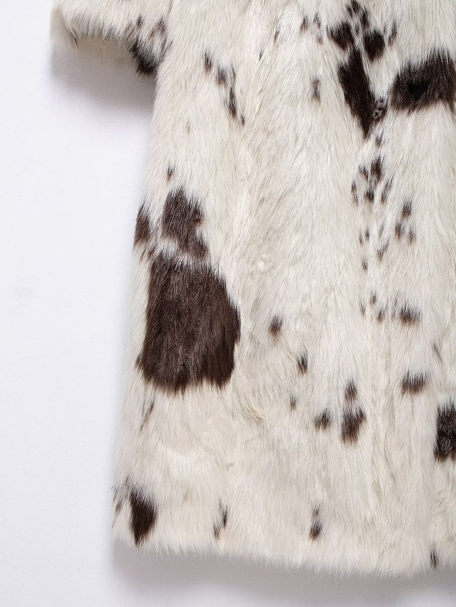 Cow Print Faux Fur Coat