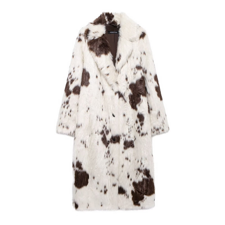 Cow Print Faux Fur Coat