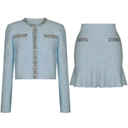 Rhinestone Knitted Cardigan + Skirt Set