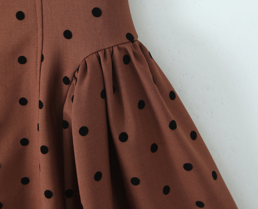 Coffee Polka Dot Halter Mini Dress
