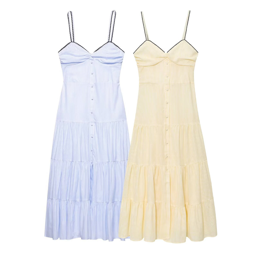Blue & White Striped Midi Dress