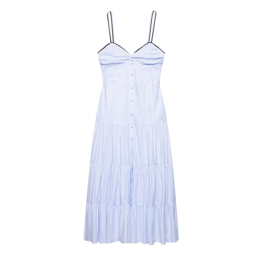Blue & White Striped Midi Dress