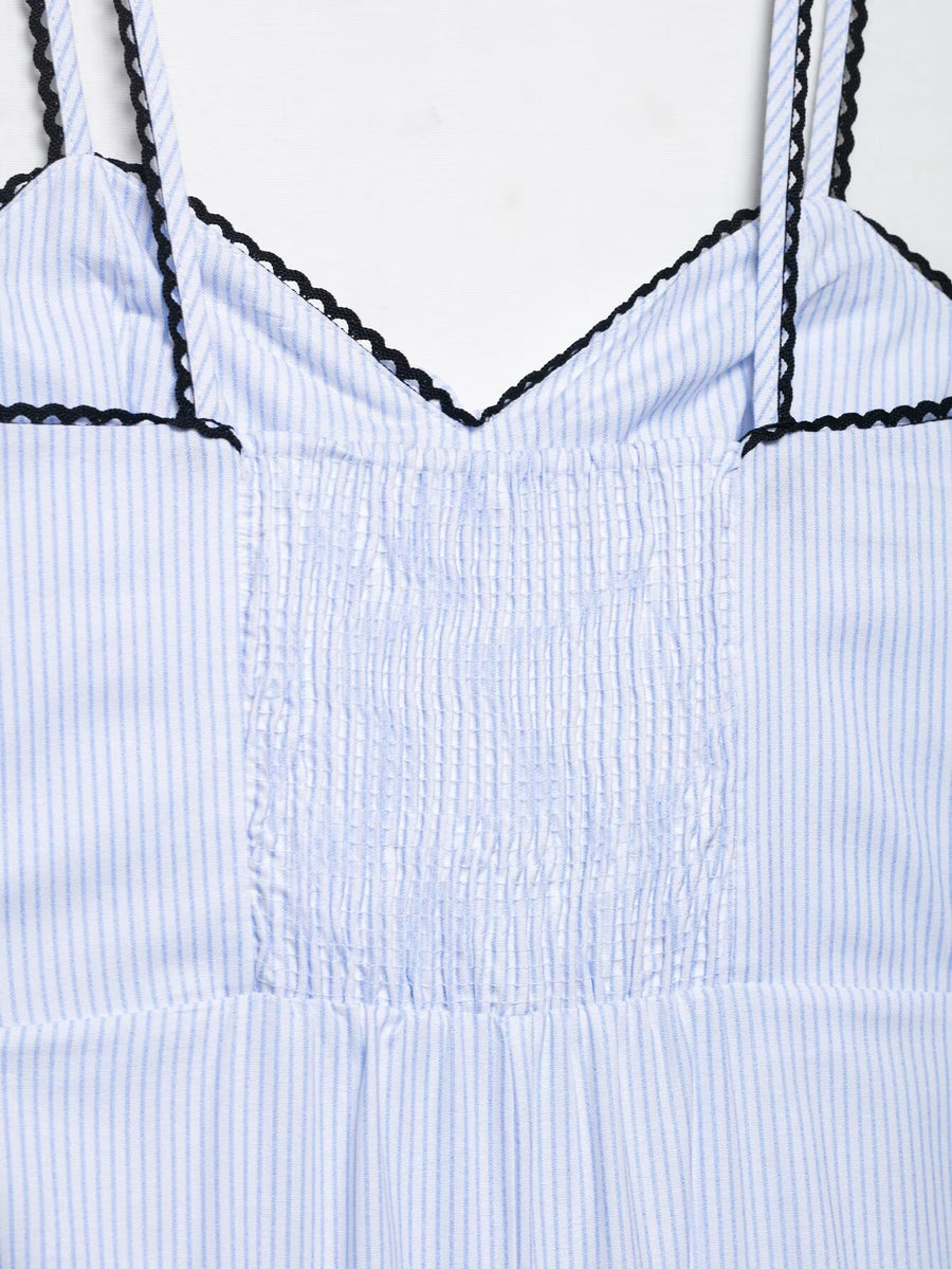 Blue & White Striped Midi Dress