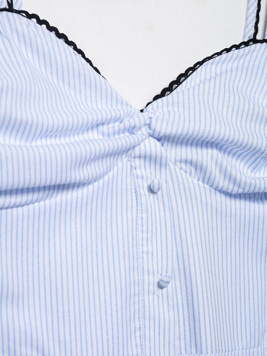 Blue & White Striped Midi Dress