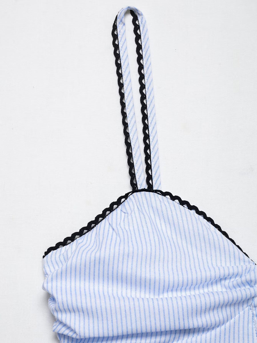Blue & White Striped Midi Dress