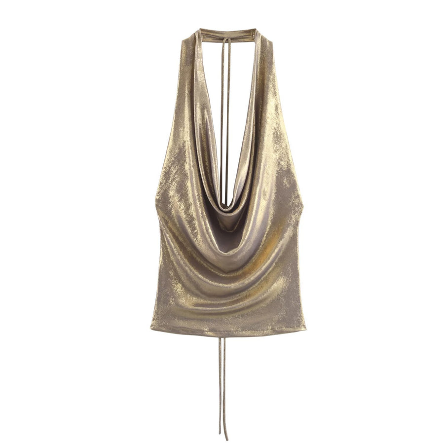 Gold Bar Draped Halter Top