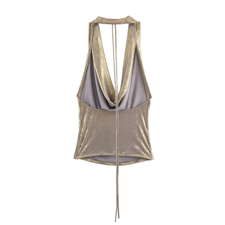 Gold Bar Draped Halter Top