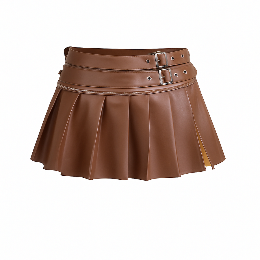 Pleated Vegan Leather Skirt