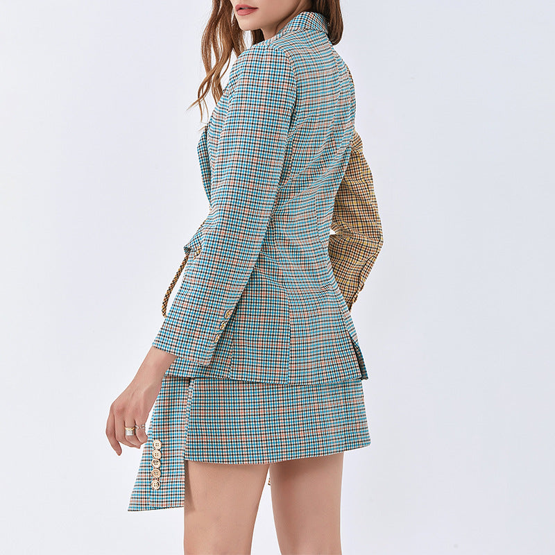 Kendall Two Tone Plaid Blazer + Skirt Set