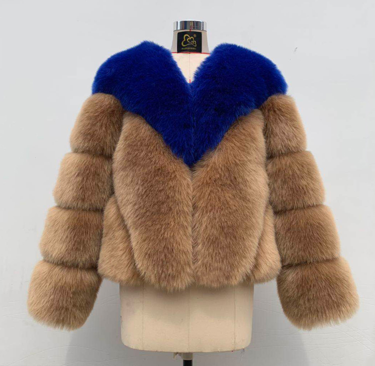 Two Tone Faux Fur Coat