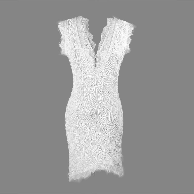 Lace Plunge Mini Dress