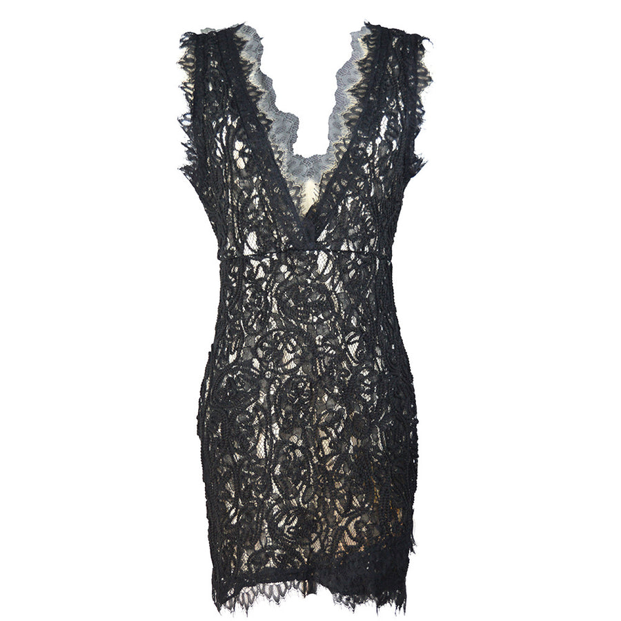 Lace Plunge Mini Dress