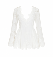 Long Sleeve Tied Lace V neck Slim Fit Dress
