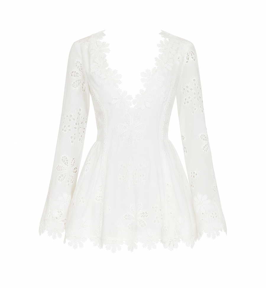 Long Sleeve Tied Lace V neck Slim Fit Dress