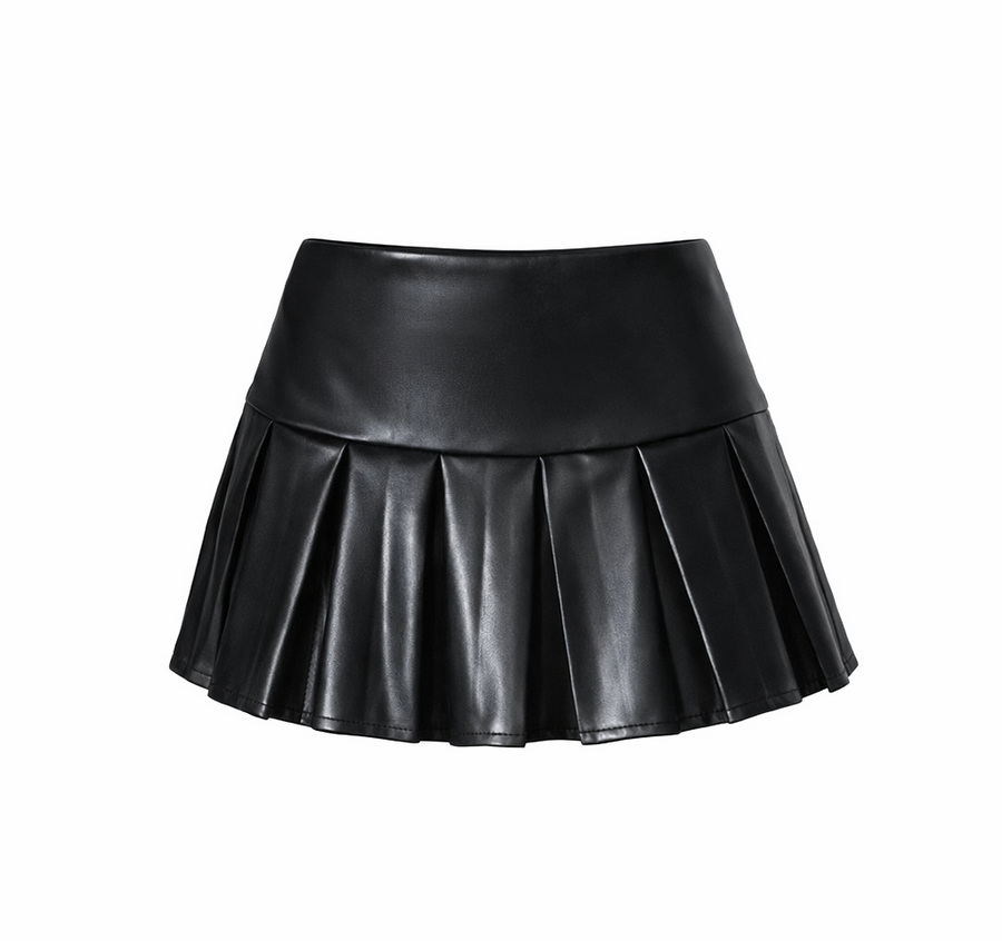 Pleated Vegan Leather Skort