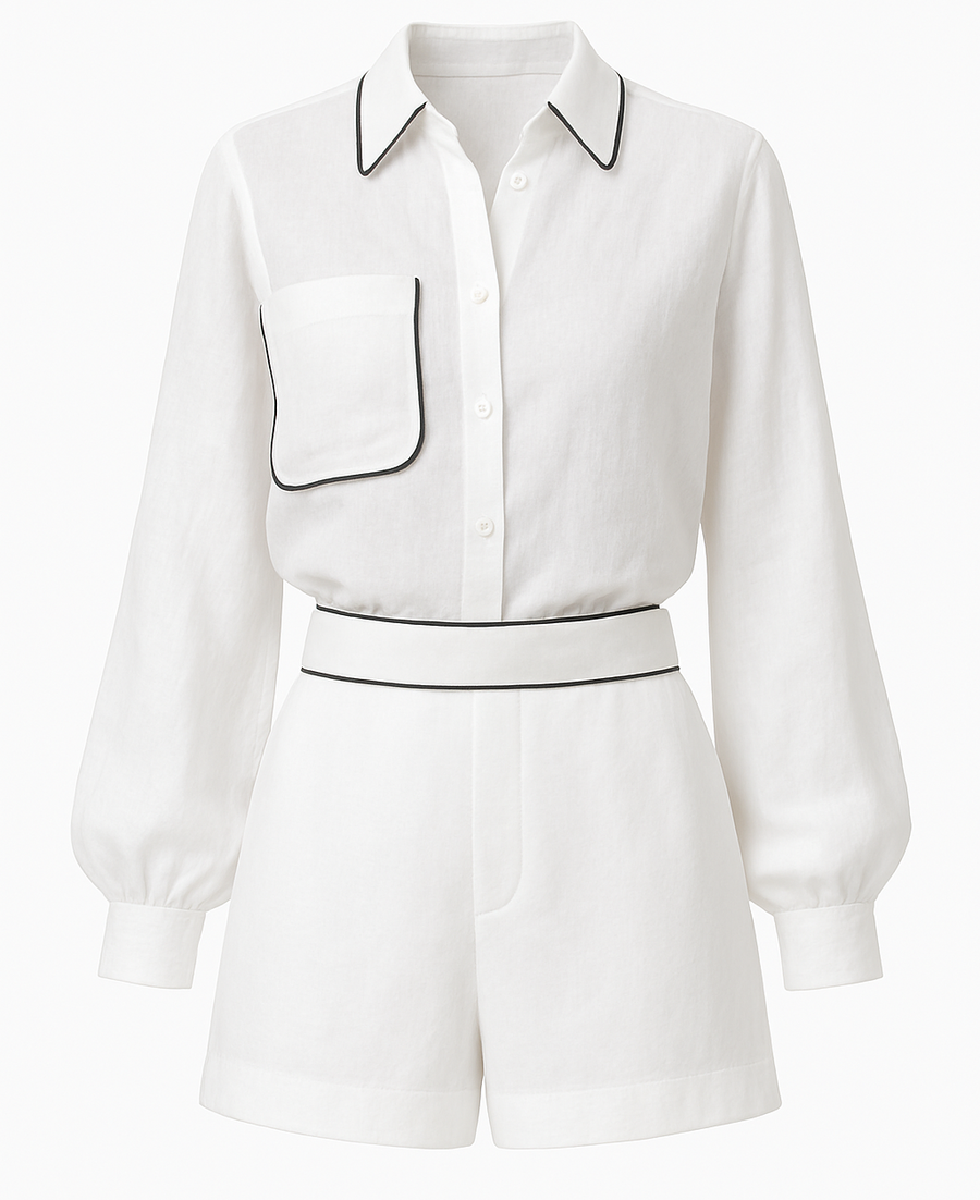 Two Tone Linen Short Set