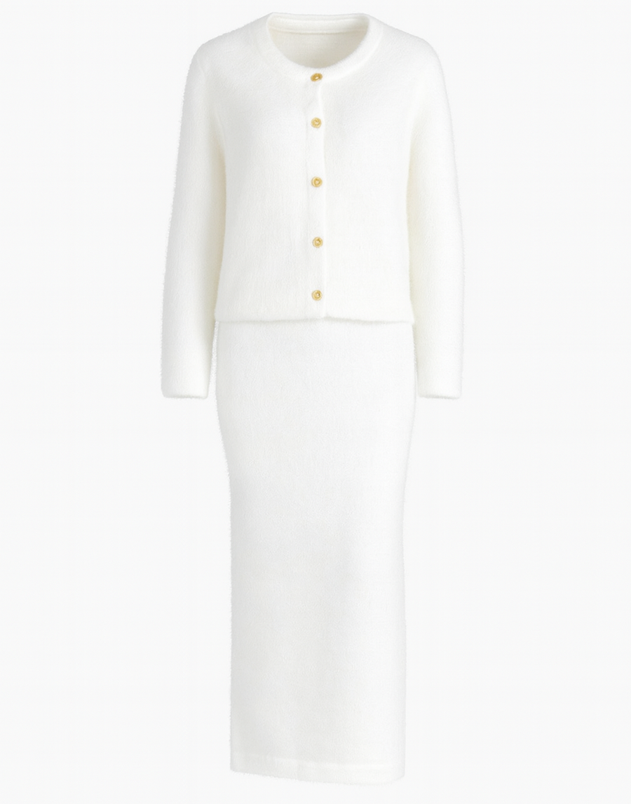 Plush Cardigan Maxi Skirt Set