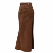 Belted Slit Maxi Skirt