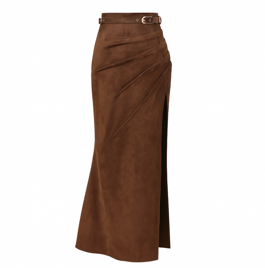 Belted Slit Maxi Skirt